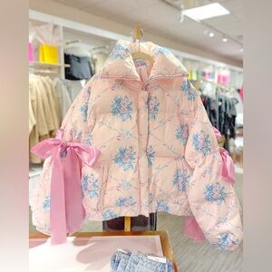 TCEC PINK FLORAL PUFFER JACKET WITH BOW